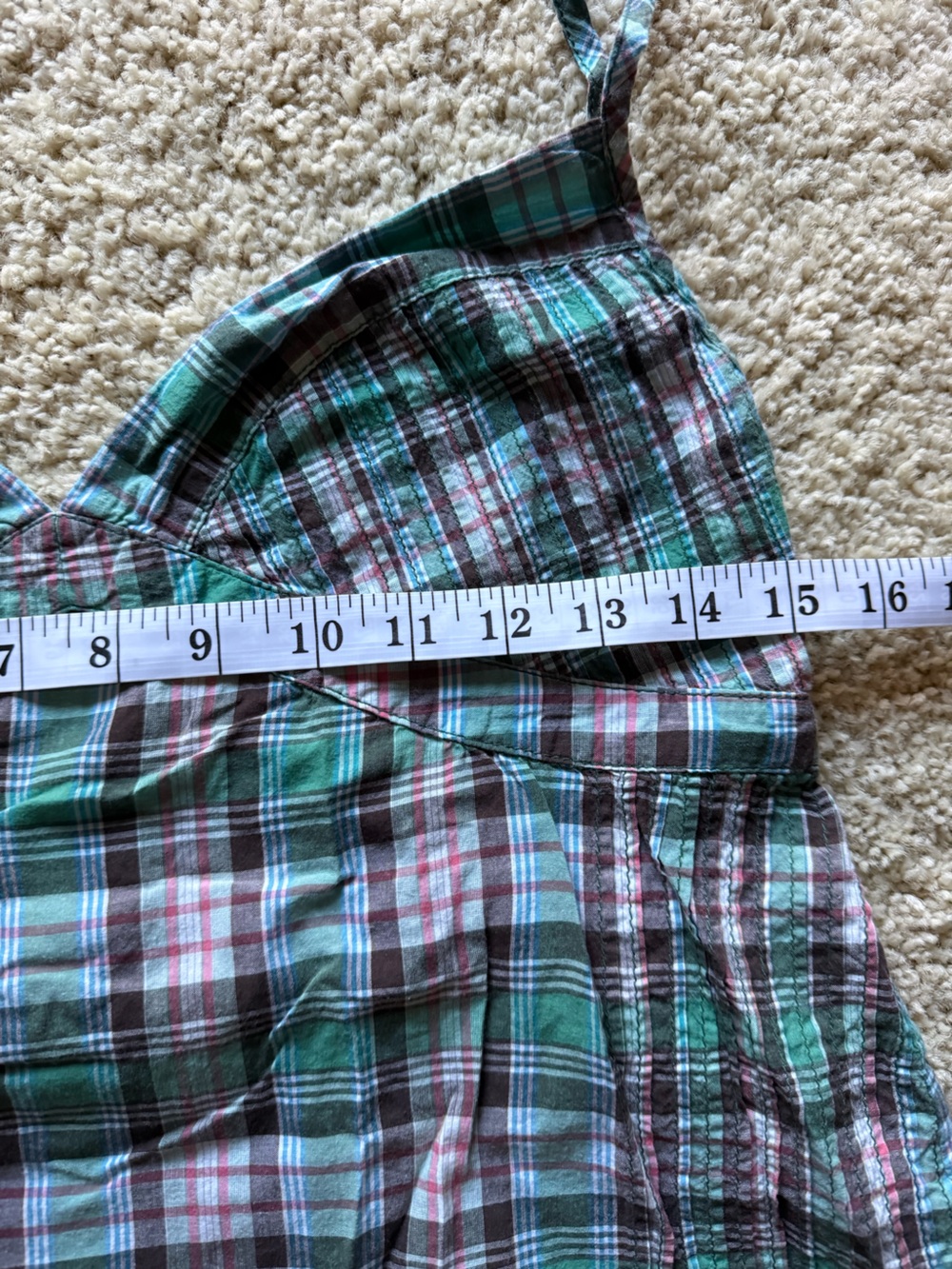90s Vintage Gap Plaid Babydoll camisole - Y2K Coquette Seersucker Cami - Size 10 - Picture 4 of 8